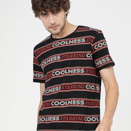 LOCOMOTIVE Men Black & Red Typography Printed Slim Fit Cotton T-shirt-image-13