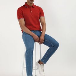 Tommy Hilfiger Men Solid Polo Collar Organic Cotton Slim Fit T-shirt-image-91