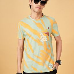 People Green Abstract  Printed Slim Fit Cotton T-shirt-image-32