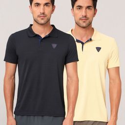 Technosport Men Pack Of 2 UPF50 Solid Polo Collar Polyester Slim Fit Tshirts-image-54