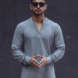 Maniac Mandarin Collar Cotton Slim Fit T-shirt-image-68
