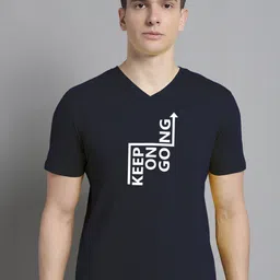 FBAR Typography Printed V-Neck Cotton Slim Fit T-shirt-image-73