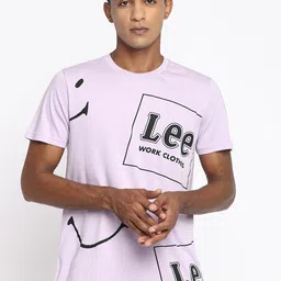 Lee Men Lavender Typography Printed Slim Fit Cotton T-shirt-image-92