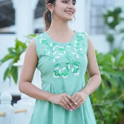 YASH GALLERY Floral Embroidered Round Neck Cotton Regular Top-picture-28