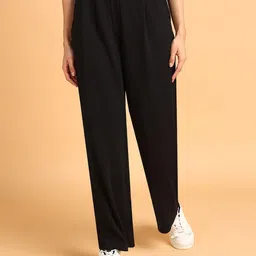 The Roadster Lifestyle Co Women Black Loose Fit Regular Trousers-image-49
