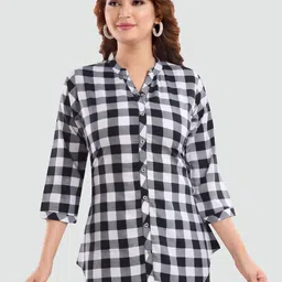 Saree Swarg Women White & Black Checked Crepe Top-image-20