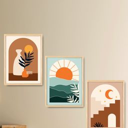 SAF 3-Pcs Beige & Brown Modern Art Painting Framed Wall Art-19
