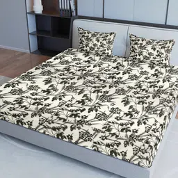 Sangria White & Grey Printed Cotton 200 TC Double Queen Bedsheet With 2 Pillow Covers-picture-42