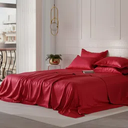 Stoa Paris Date Night Collection Red 300 TC Super King Bedsheet With 4 Pillow Covers-image-12