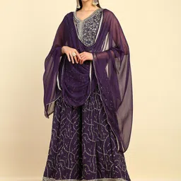 Soch Purple Embellished Basic Jumpsuit With Dupatta & Belt-image-81