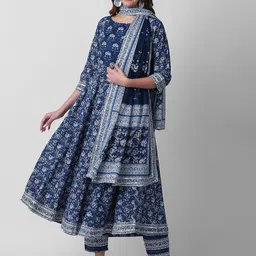 KALINI Floral Printed Anarkali Pure Cotton Kurta with Palazzos & Dupatta-56