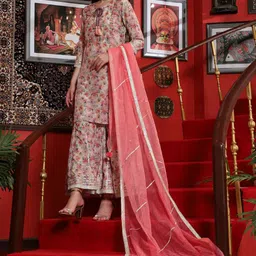Sangria Floral Printed Straight Kurta With Sharara & Dupatta-image-31
