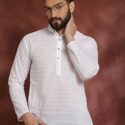 SOJANYA Men White Chikankari Embroidered Straight Kurta-picture-30
