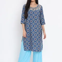 AURELIA - The Aure Collection Women Blue Ethnic Motifs Printed Regular Kurta with Palazzos-image-57