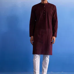 SHVAAS by VASTRAMAY Band Collar Regular Pure Cotton Kurta With Pyjama-image-62