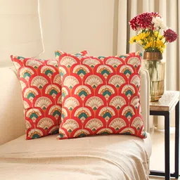 House This Magenta & Blue 2 Pieces Geometric Square Cushion Covers-image-91