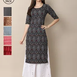 KALINI Women Pack of 6 Black & White Crepe Kurta-image-79