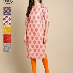 KALINI Women Pack of 6 Women Printed Straight Crepe Kurta-image-57