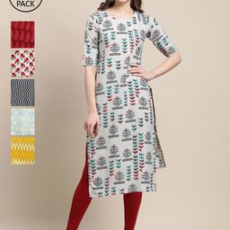 KALINI Women Pack of 6 Women Printed Straight Crepe Kurta-image-93