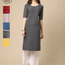 KALINI Women  Black And Red Paisley Printed  Summer Sheers Crepe Kurta  [PACK OF 6]-image-85