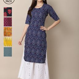 KALINI Women Pack Of 6 Ethnic Motifs Printed Crepe Kurta-image-123