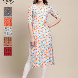 KALINI  Women Pack Of 6 Printed Summer Sheers Crepe Kurta-image-30