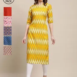 KALINI Women Pack of 6 Digital Printed Crepe Straight Kurtas-picture-21