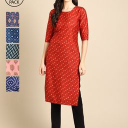 7threads KALINI Women Pack of 6 Printed Crepe Kurta-picture-26