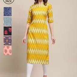 KALINI Women Pack Of 6 Ethnic Motifs Printed Summer Sheers Crepe Kurta-image-64