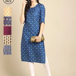 KALINI Pack Of 6 Women Printed Straight Crepe Kurta-image-29