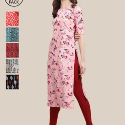 KALINI Women Pack of 6 Digital Printed Crepe Straight Kurtas-image-74