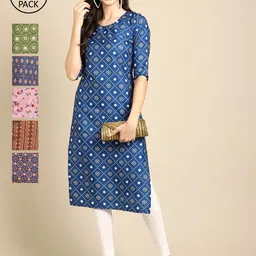 KALINI Women Pack Of 6 Printed Summer Sheers Crepe Kurta-image-47