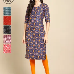KALINI Women Pack of 6 Digital Printed Crepe Straight Kurtas-picture-24