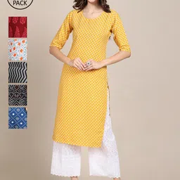 KALINI Women Pack Of 6 Geometric Printed Chikankari Summer Sheers Crepe Kurta-picture-42