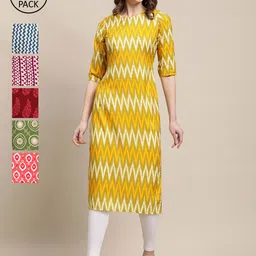 KALINI Women Pack Of 6 Multicoloured Ethnic motifs Printed Crepe Kurta-picture-14
