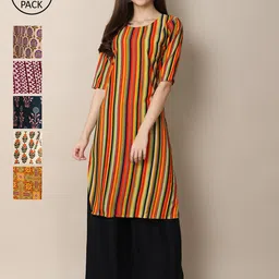 KALINI Women Geometric Summer Sheers Crepe Kurta  [PACK OF 6]-image-58