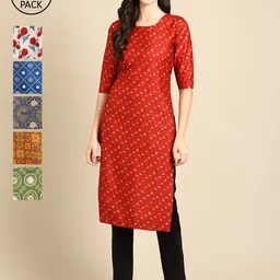 KALINI Women Pack Of 6 Geometric Printed Block Print Crepe Kurta-picture-11