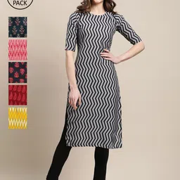 KALINI Pack Of 6 Women Printed Crepe Kurta-image-67