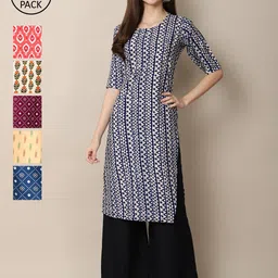 KALINI Women Pack Of 6 Printed Summer Sheers Crepe Kurta-image-57