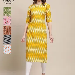 KALINI Women Pack Of 6 Floral Printed Gotta Patti Summer Sheers Crepe Kurta-image-78