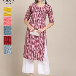 KALINI Women Maroon & Blue Ethnic Motifs Printed Crepe Kurta-3
