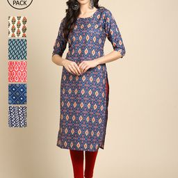 7threads KALINI Women Pack of 6 Printed Crepe Kurta-picture-27