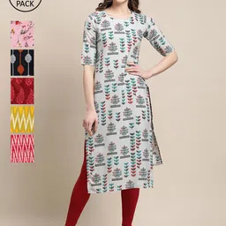 KALINI Women Pack of 6 Ethnic Motifs Printed Crepe Kurta-image-82