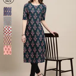 KALINI Women 6 Multicoloured Geometric Printed Crepe Kurta-image-59
