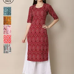 KALINI Women Pack of 6  Digital Printed Crepe Straight Kurtas-image-77
