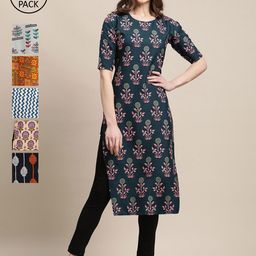 KALINI Women Pack Of 6 Printed Crepe Kurta-image-30