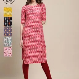 KALINI 6 Women Multicoloured Geometric Printed Crepe Kurta-image-61