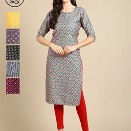 KALINI Women Pack Of 6 Digital Printed Crepe Straight Kurtas-image-82