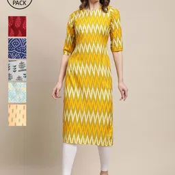 KALINI Women Pack of 6 Digital Printed Crepe Straight Kurtas-image-86