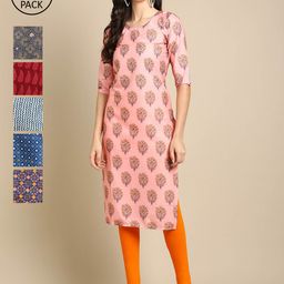 7Threads Pack Of 6 Women Printed Straight Crepe Kurta-picture-9